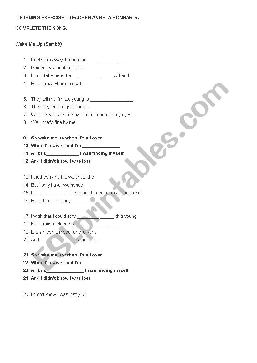 WAKE ME UP worksheet