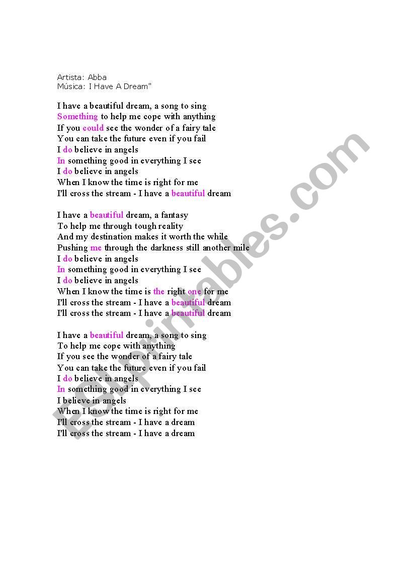 I have a dream - ABBA worksheet