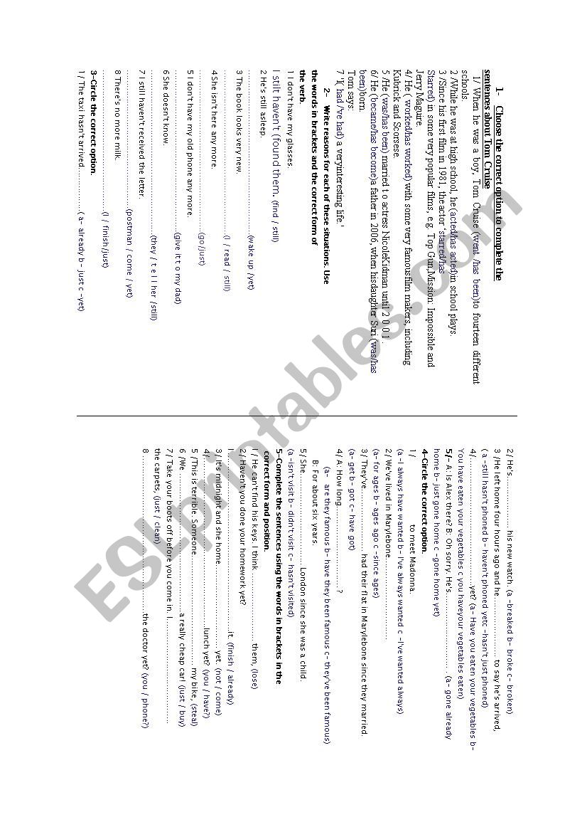 present perfect-simple past worksheet