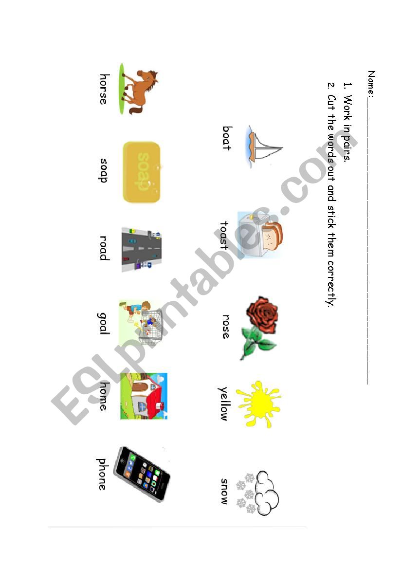 Long o pair work activity worksheet