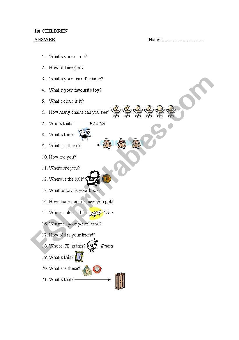 Young Learners Questions  worksheet