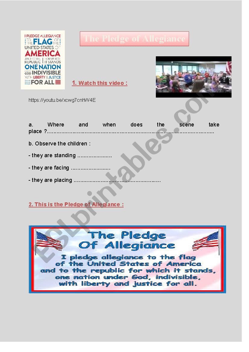 The Pledge of Allegiance - video and listening activity