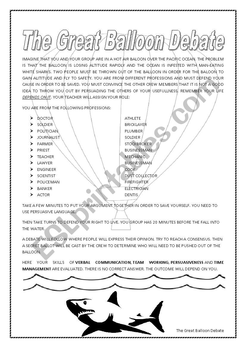 The Great Balloon Debate worksheet