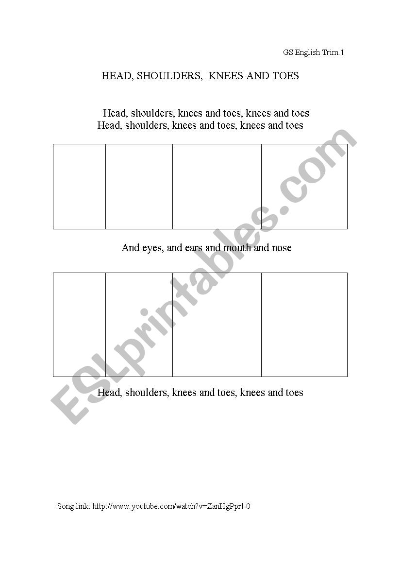 Head Shoulders Knees and Toes worksheet