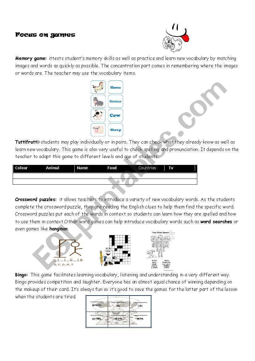 games worksheet