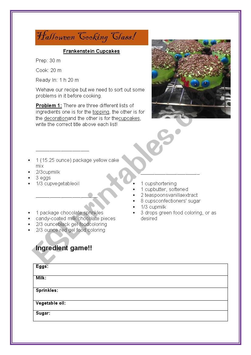 Halloween Cooking Class!	 worksheet