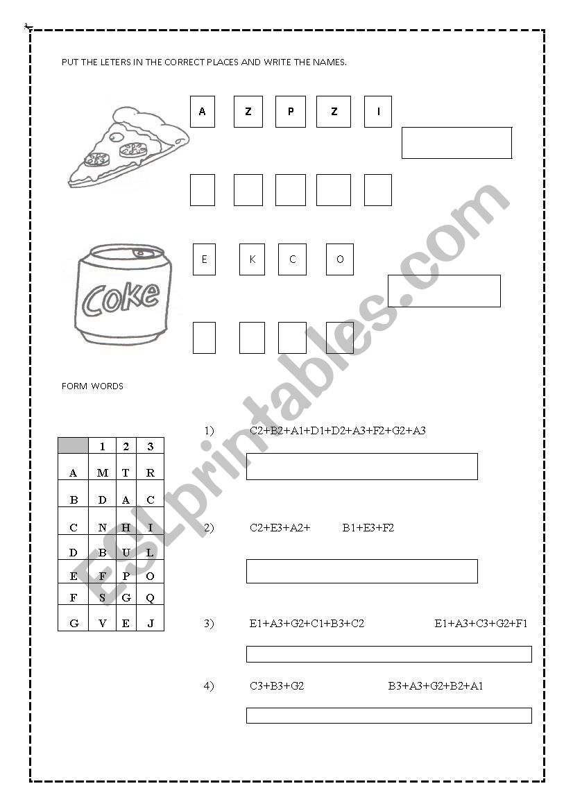 food worksheet