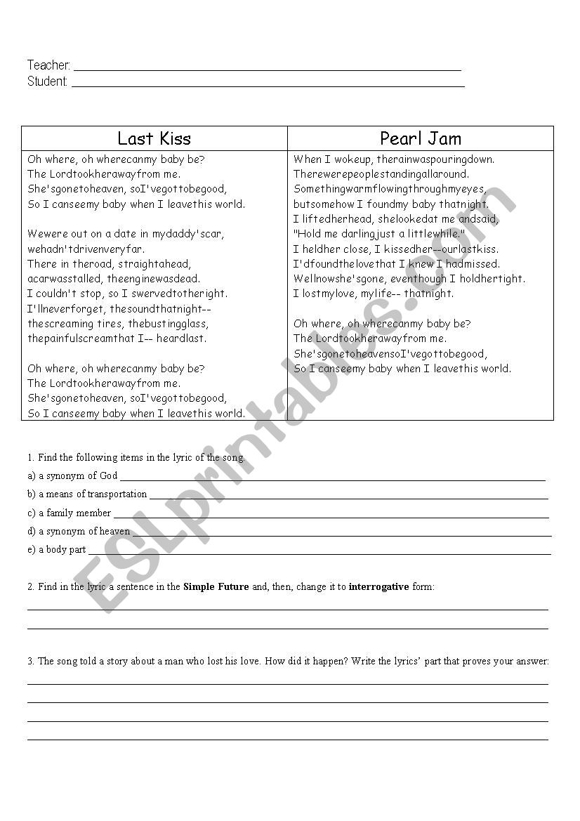 Lyrics worksheet