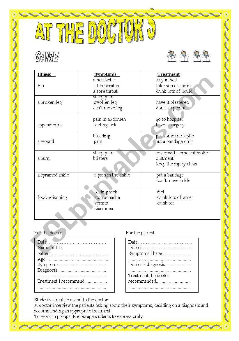 SIMULATE TO BE A DOCTOR worksheet