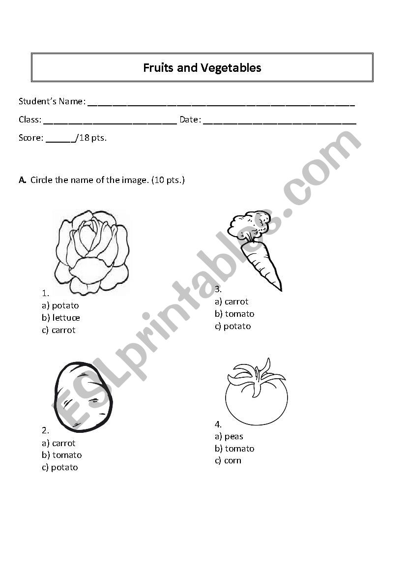 Fruits and vegetables quiz worksheet