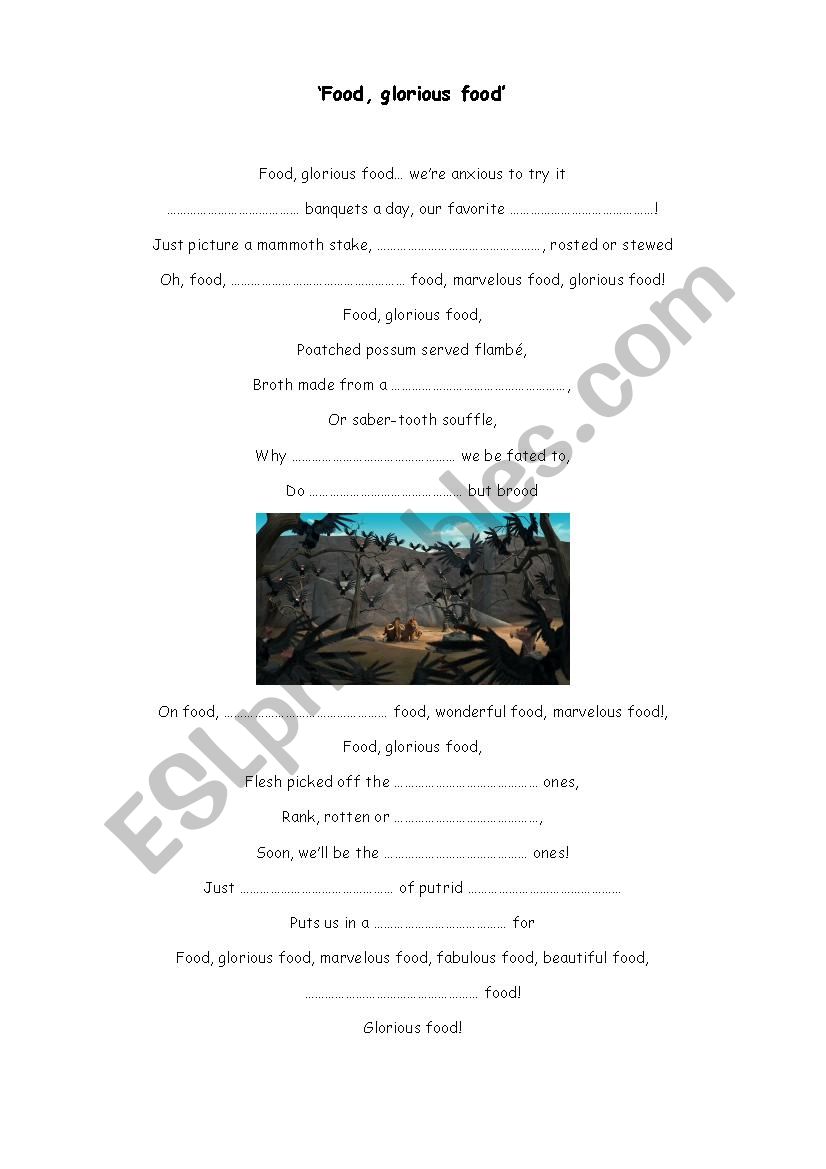 Food, glorious food - song  worksheet