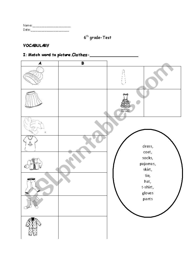 basic vocabulary test worksheet