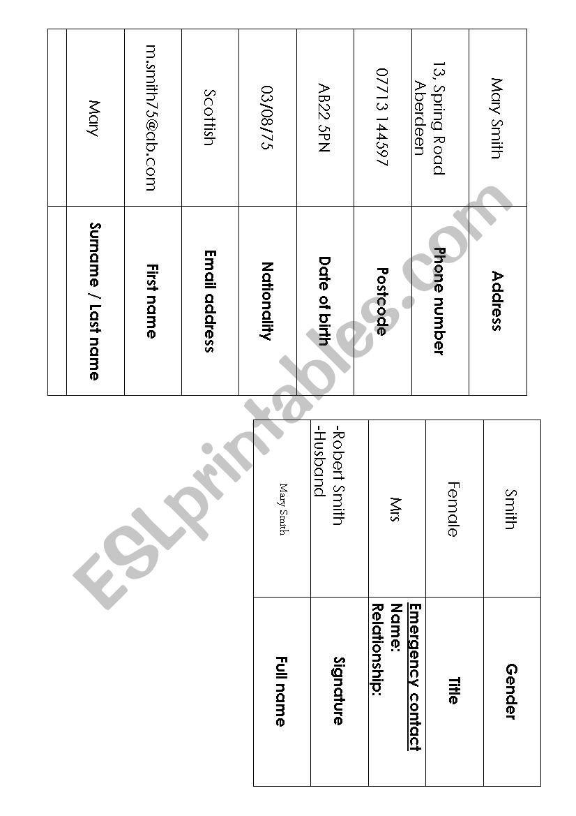 Form filling vocabulary  dominoes