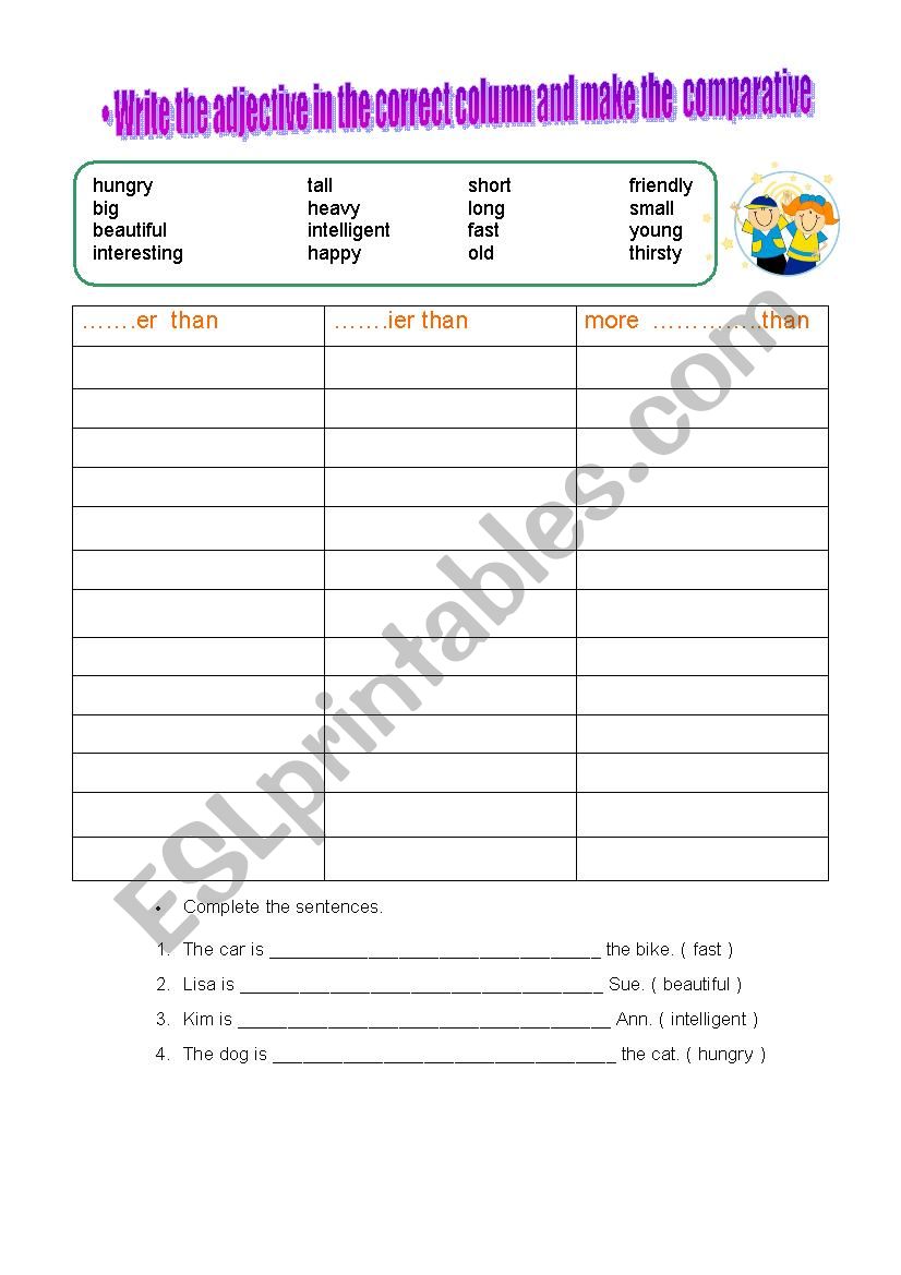 comparatives worksheet