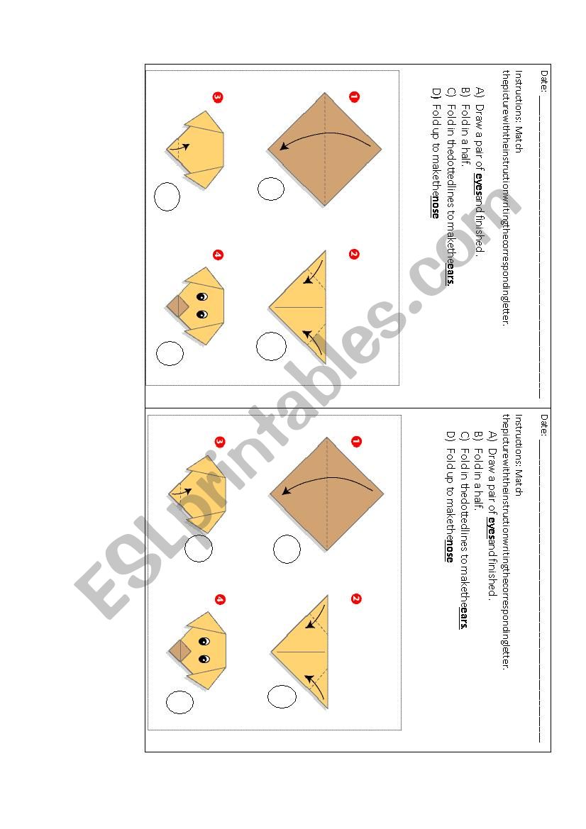 Origami dog  worksheet