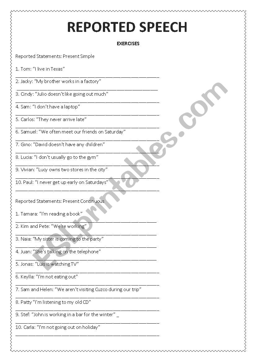 present perfect tense reported speech exercises