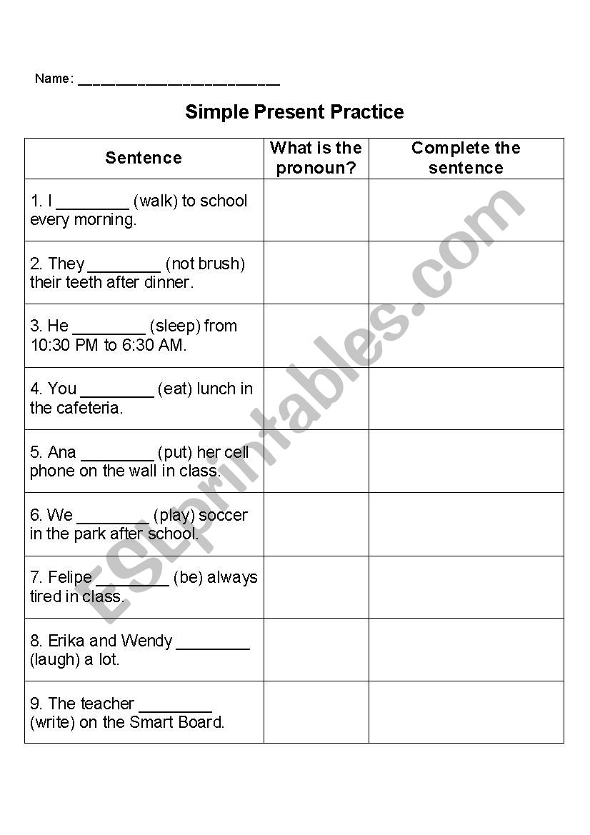 Simple Present Pronoun Identification