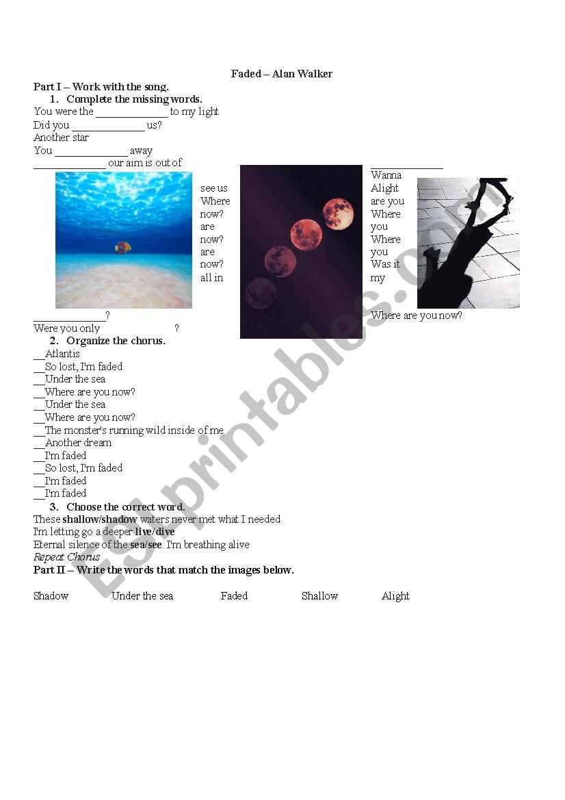 Alan Walker Faded Song Worksheet Esl Worksheet By Raquelunak