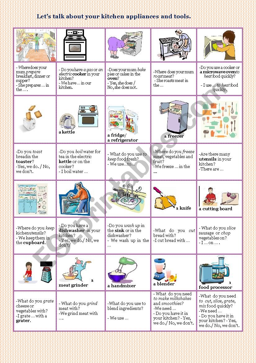 LetÂ´s talk about your kitchen appliances and tools.