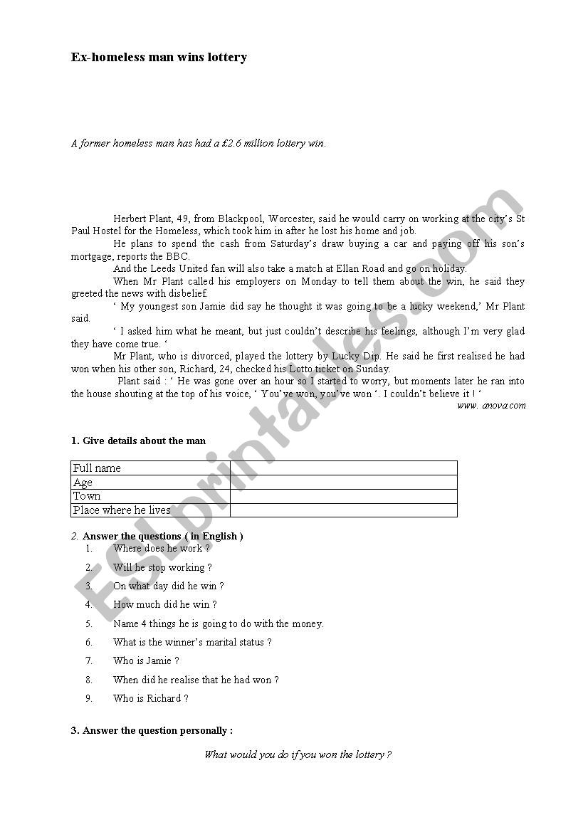 The Lottery Worksheet Answers  Promotiontablecovers