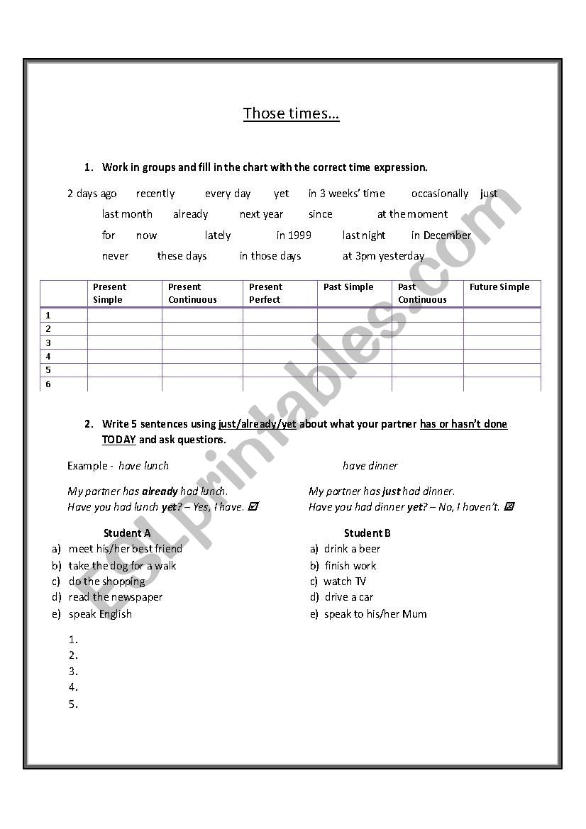 Verb Tenses worksheet