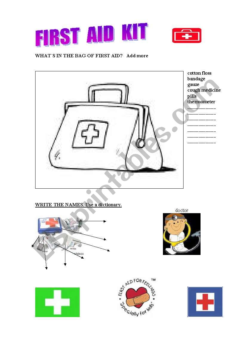 First aid kit worksheet