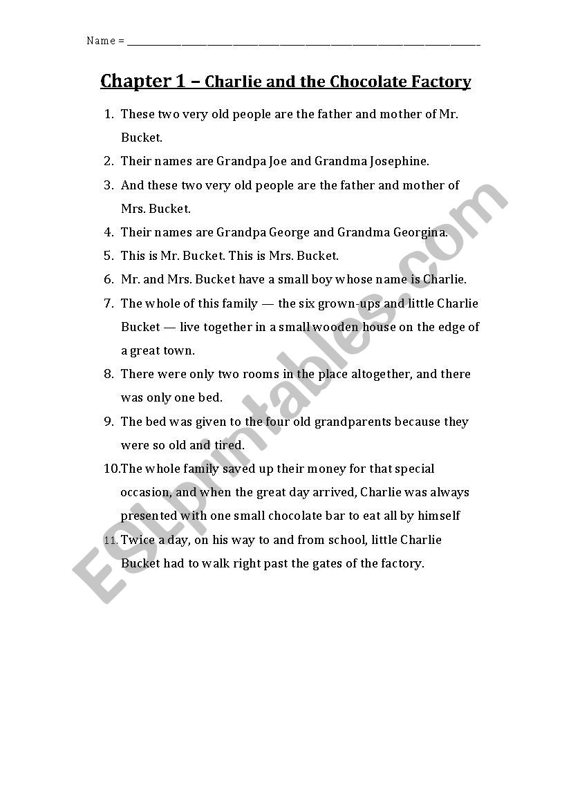 Charlie and the Chocolate Factory Chapter 1 Questions