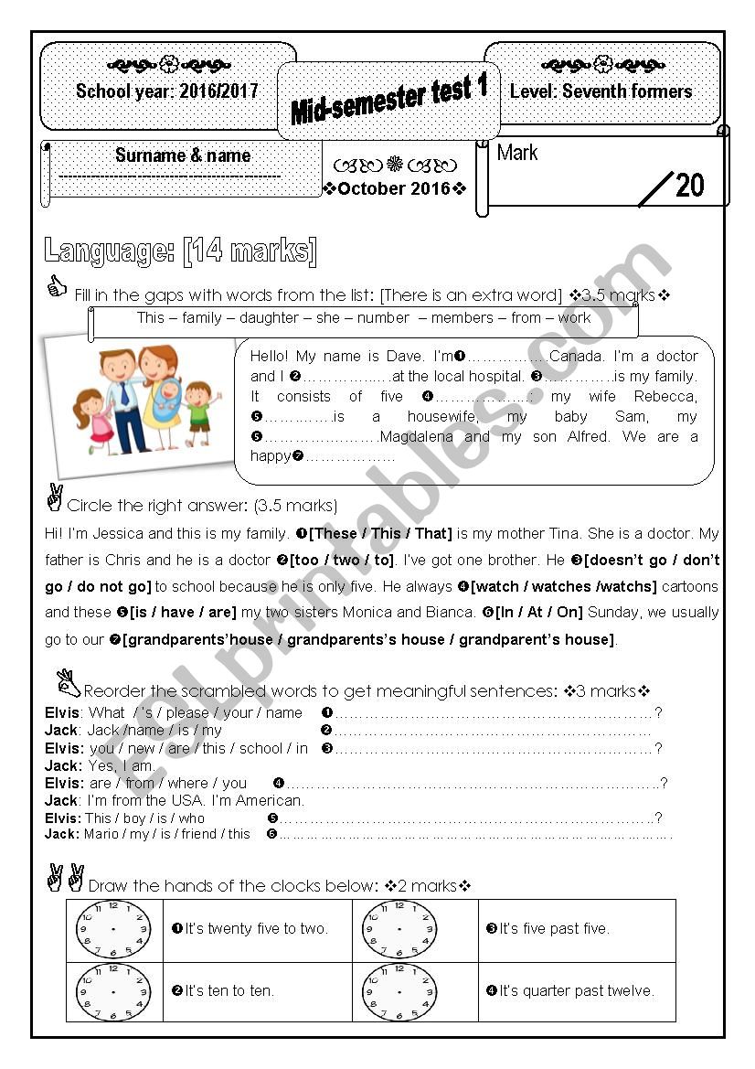 Mid-semester test for seventh formers