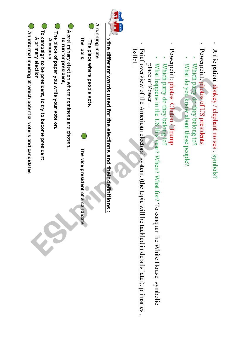 US ELECTIONS 2016 worksheet