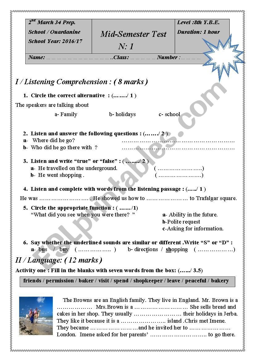 mid-semester test n: 1 worksheet