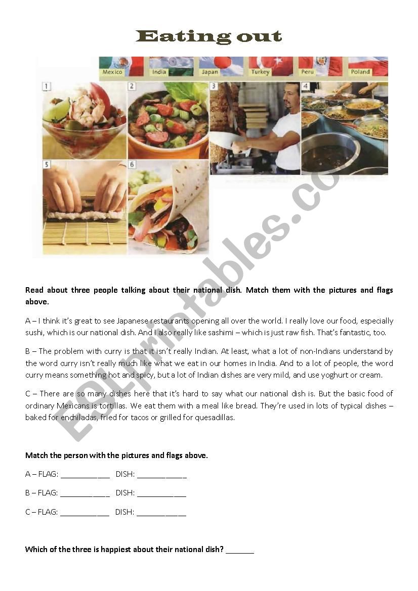 tourism - Eating out worksheet