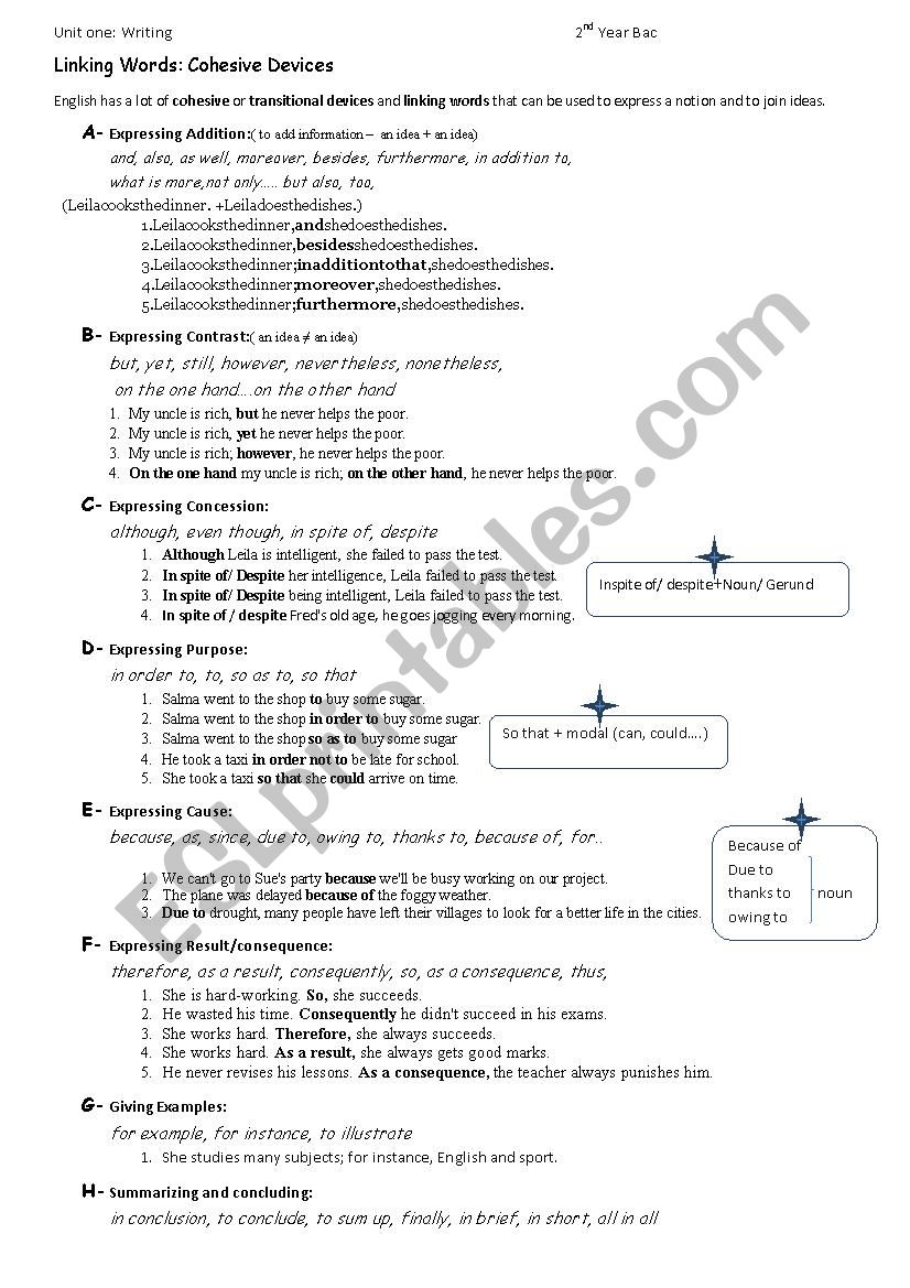 Linking words worksheet