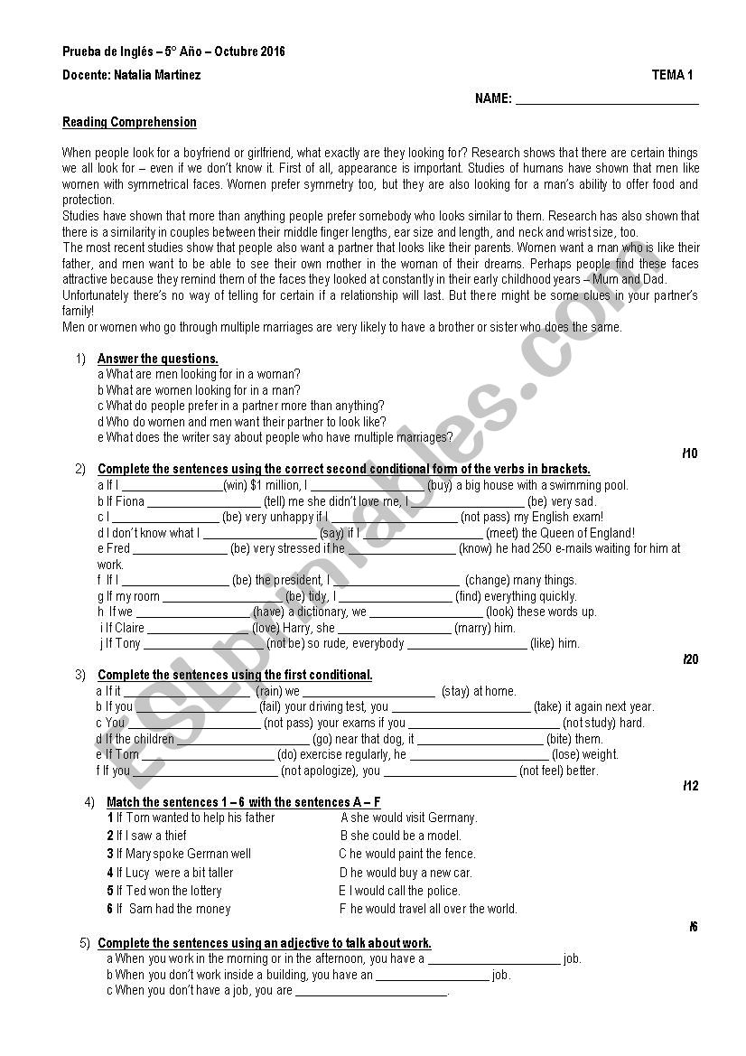 Conditionals  worksheet