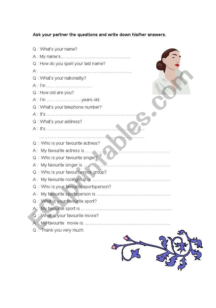 Introductions worksheet