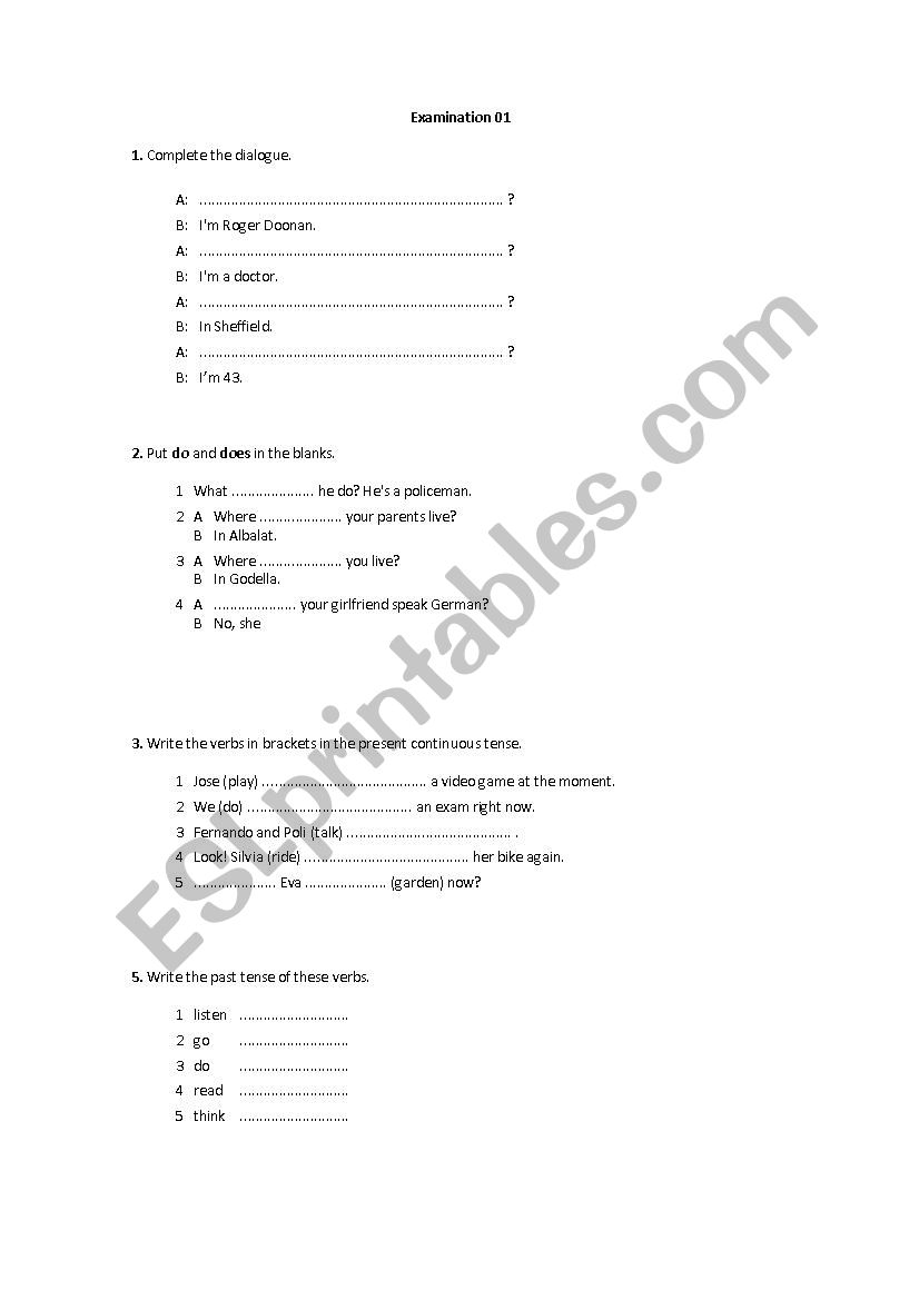english test worksheet