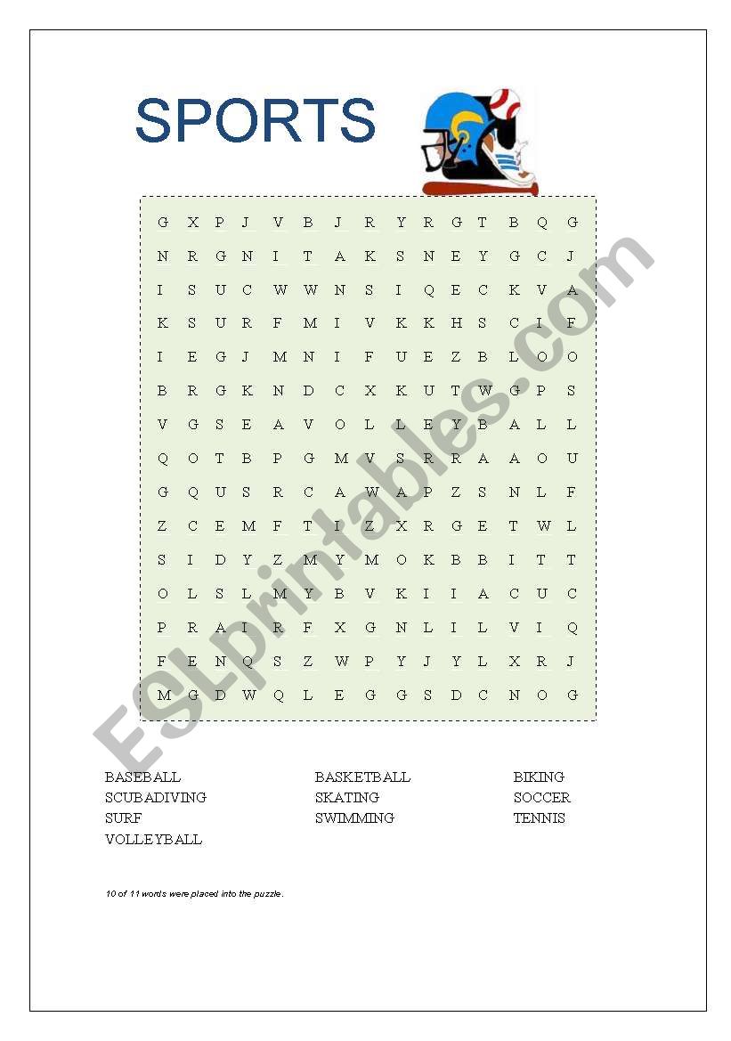 SPORTS - Word Search worksheet