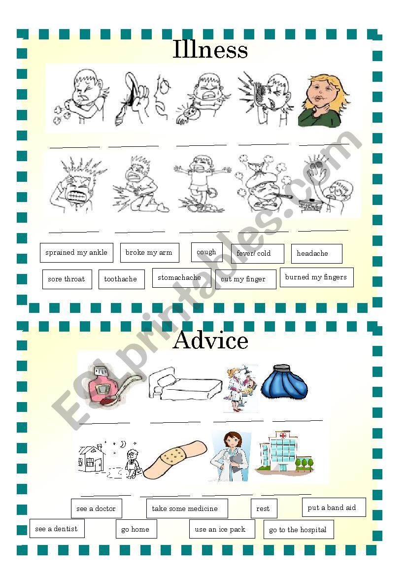 Illness and Advise worksheet