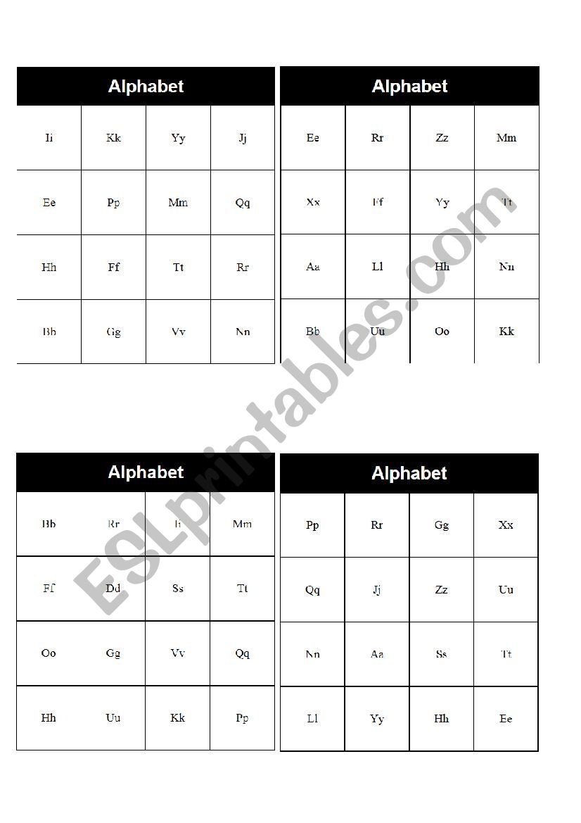 Alphabet BINGO worksheet