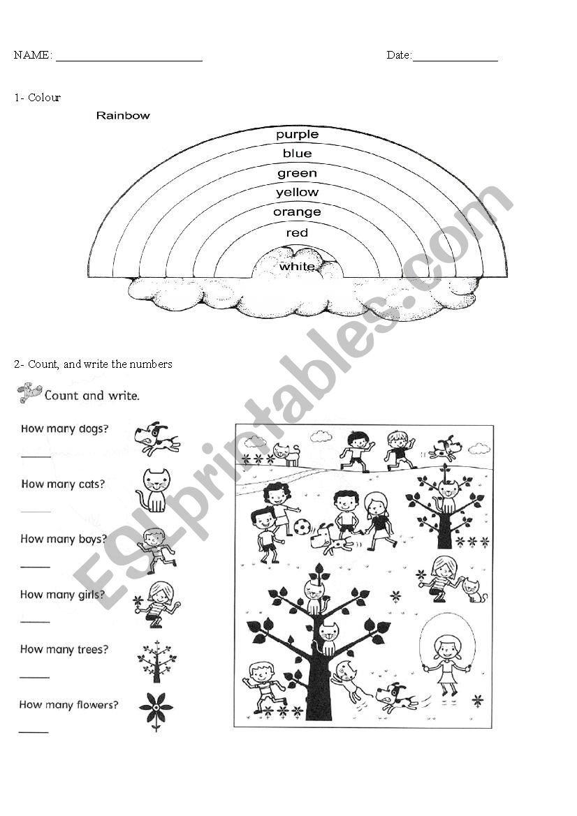 colours and numbers worksheet