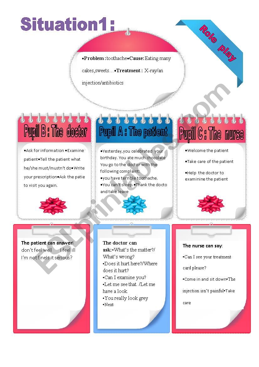 3 role plays(at the doctor) worksheet