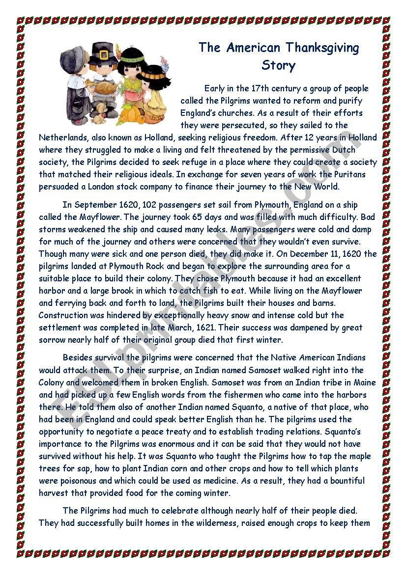 The American Thanksgiving Story ESL worksheet by NIKKAANNA