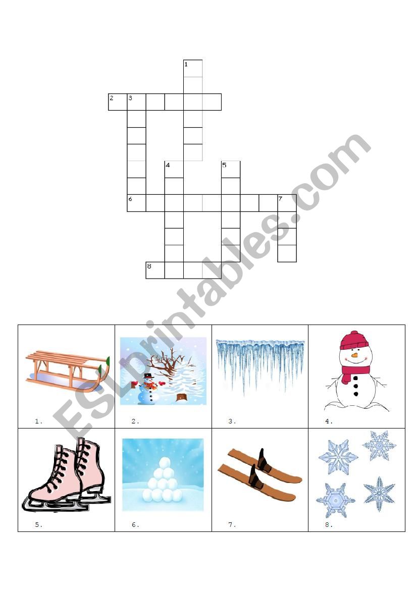 Winter crossword worksheet