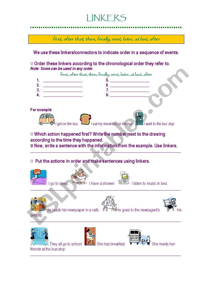 Linkers (sequence of events) worksheet