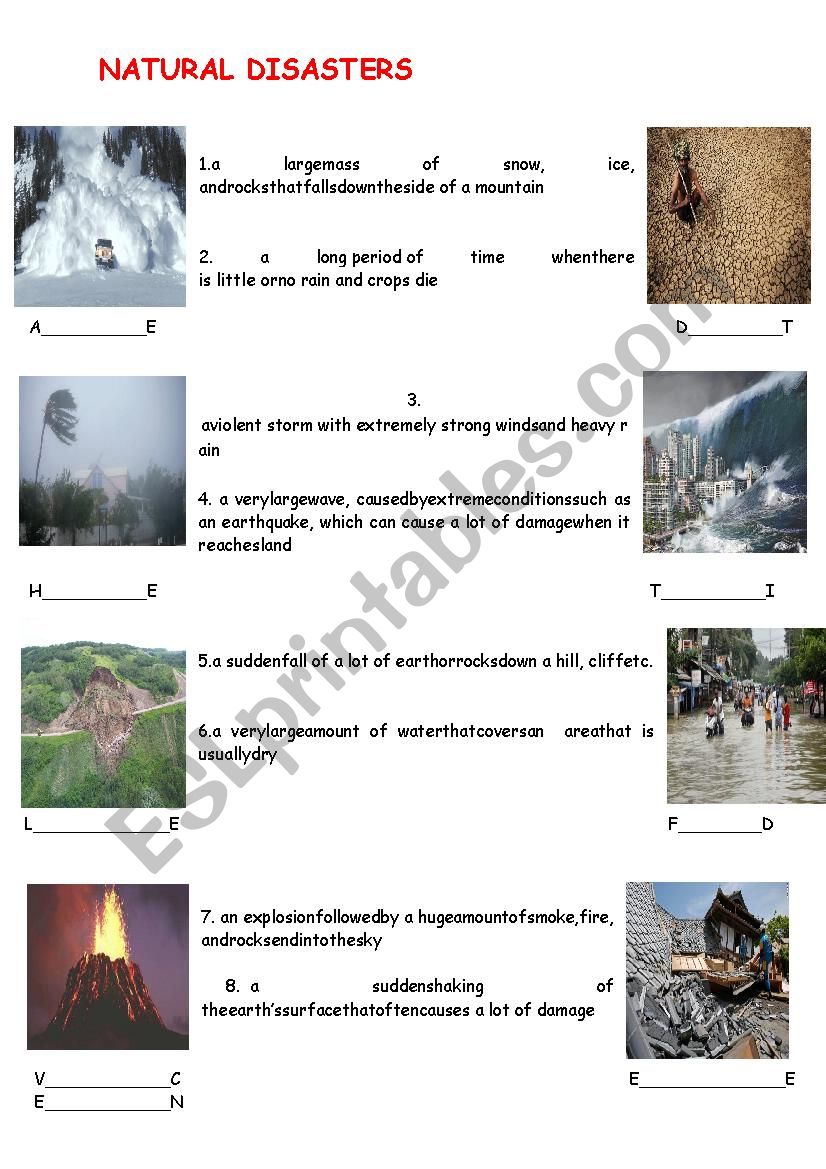 NATURAL DISASTERS+KEY worksheet