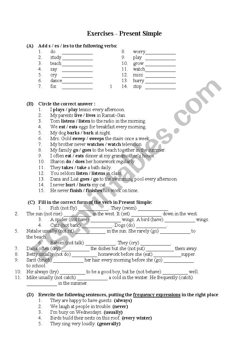 present simple exercises worksheet