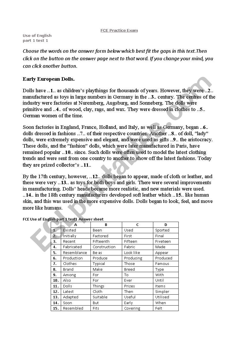 FCE practice test worksheet