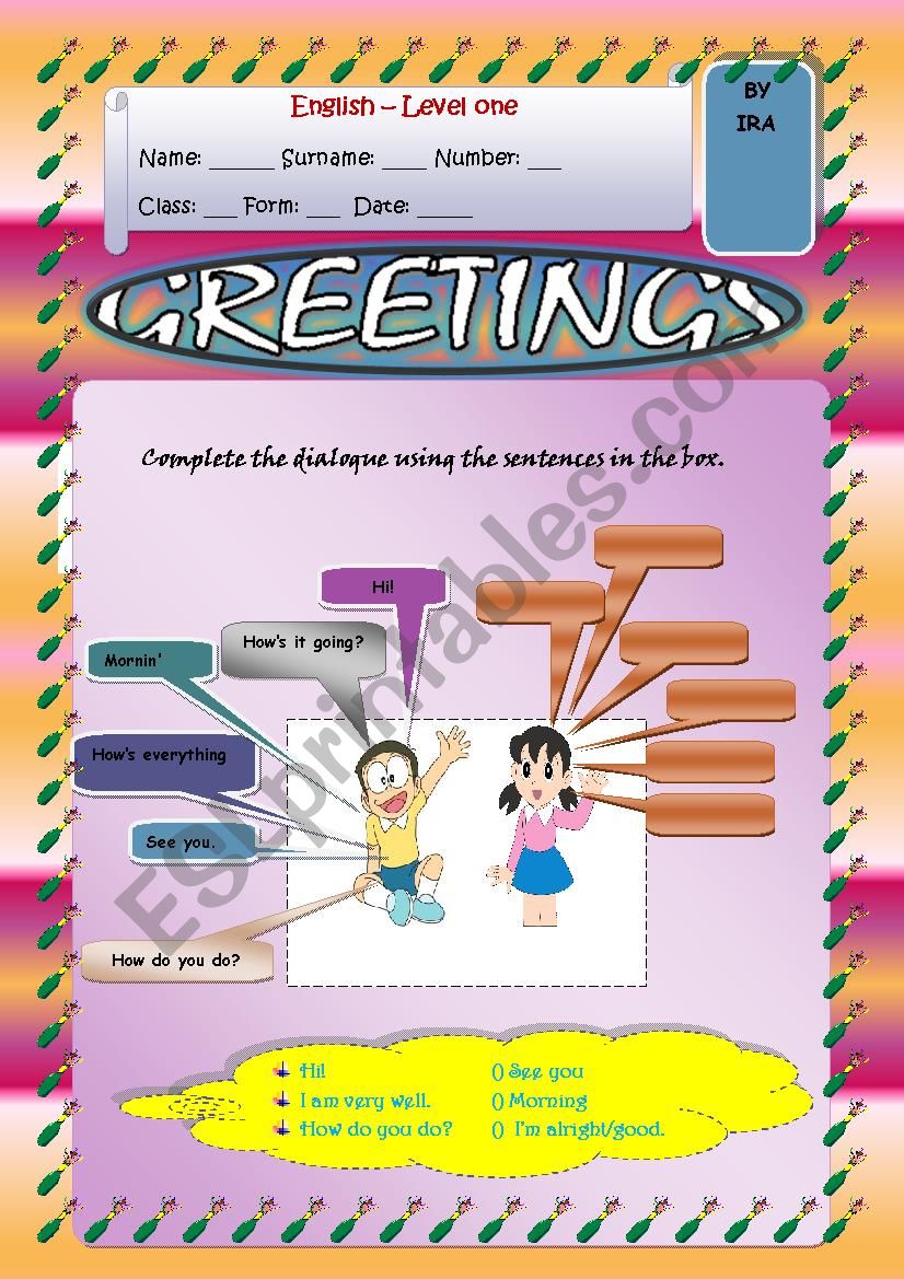 greetings worksheet