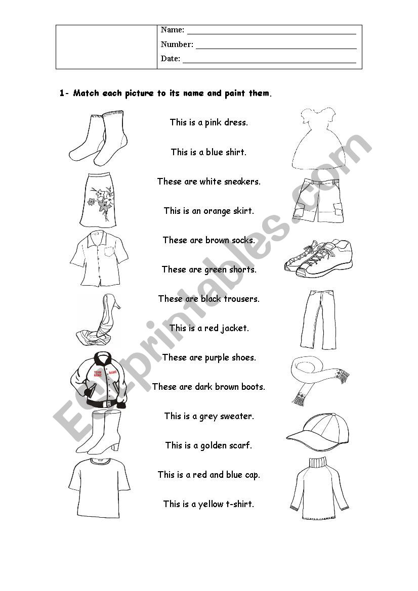 clothes vocabulary worksheet