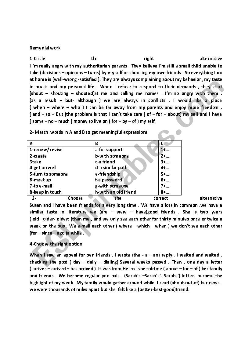 remedial work number 1 for 2nd year secondary school