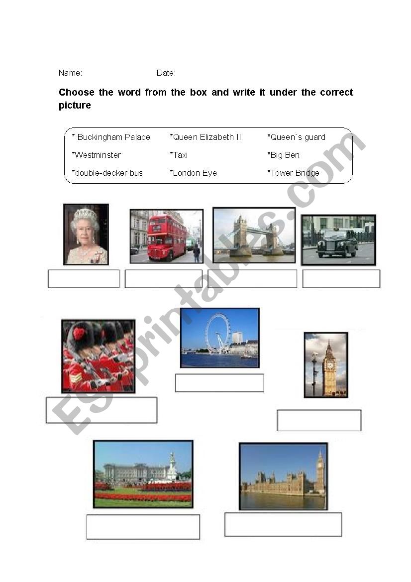 UK monuments worksheet